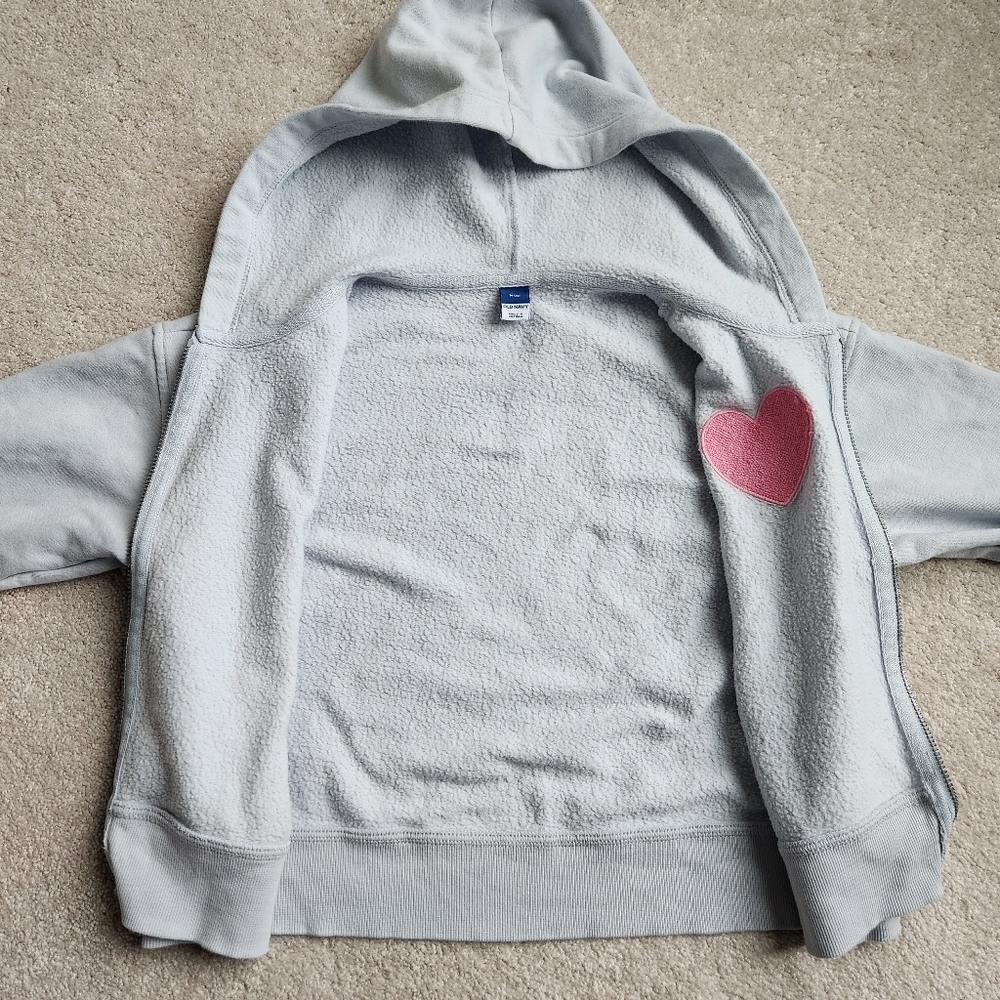 Old Navy, Light Blue Hoodie with Fuzzy Pink Heart Size 8 - Picture 6 of 6